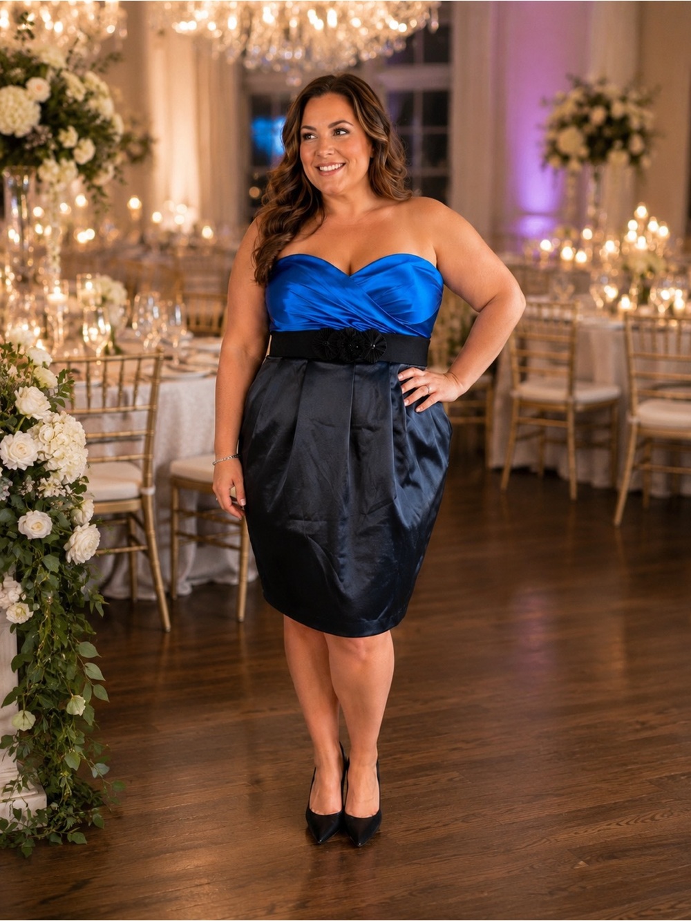 Torrid Blue Satin Strapless Colorblock Cocktail Dress 16 Pockets Belted